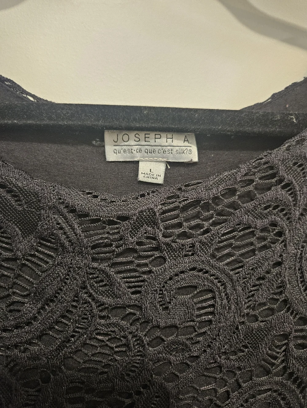 Joseph A Black Lace Blouse Size L Sheer Sleeve Dressy Top Elegant - Picture 3 of 3